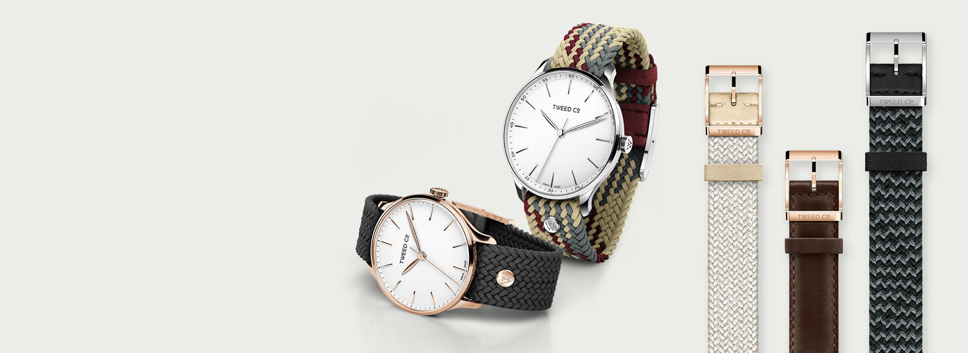 Montres Tweed Co. avec bracelets interchangeables tressés et en cuir pour homme et femme