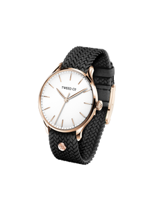Montre Anna or rose avec finition élégante et bracelet tressé noir en détail