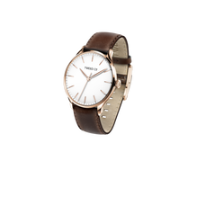 Montre Monica or rose 36mm, design élégant avec bracelet en cuir brun véritable