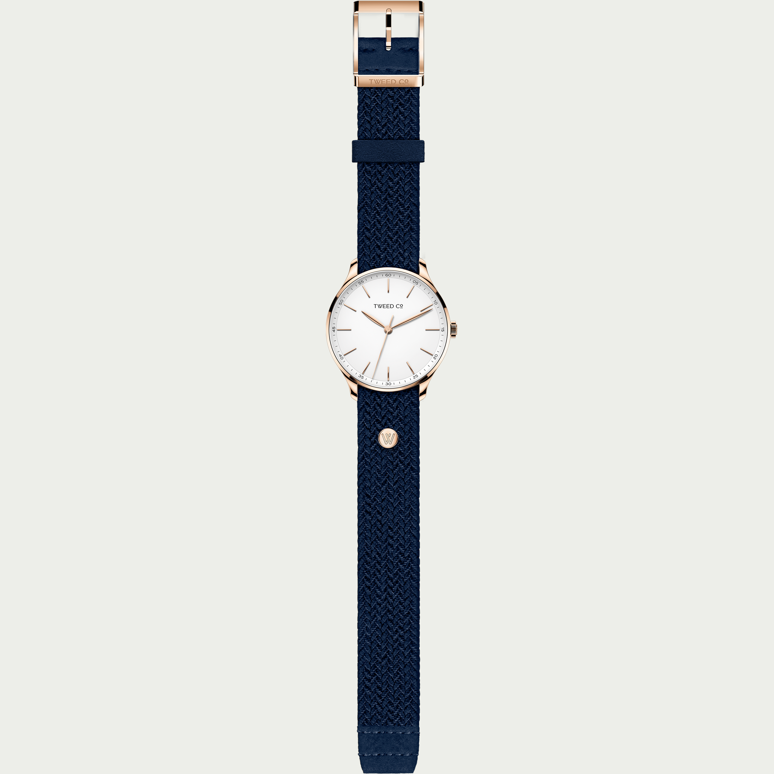 Montre Dylan or rose 40 mm avec bracelet tressé bleu pétrole, vue intégrale